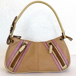 Vintage Y2K Faux Lizard Tan Baguette Shoulder Bag
